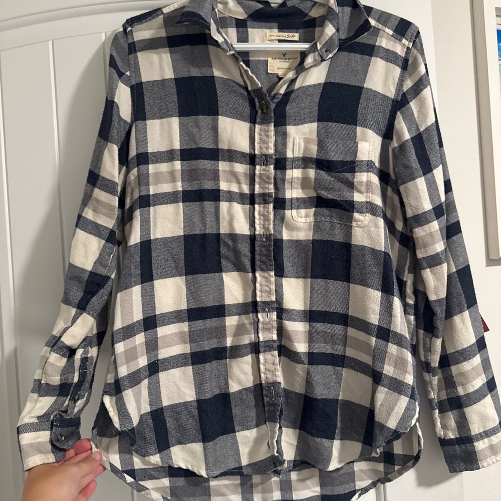 Navy and White Plaid Flannel